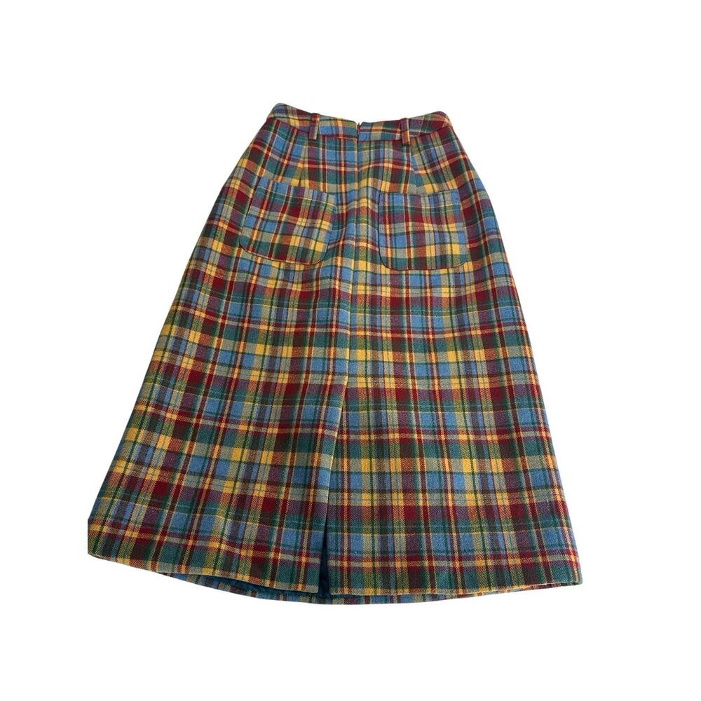 Serious Zizifei Womens Blue Yellow Red Tartan Wool Plaid A-Line Skirt Pockets - Picture 2 of 8